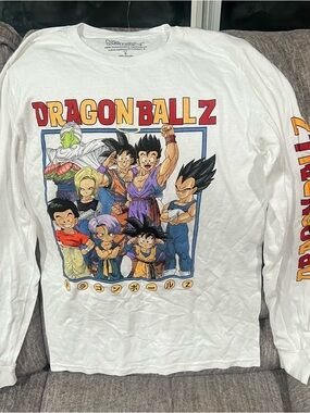 Dragon Ball Z Shirt Mens Small White Goku Kanji Group Japanese Anime Logo Print